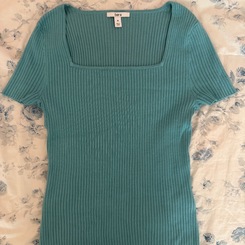 Bar III Womens Ribbed Knit Square Neck Top. Size M